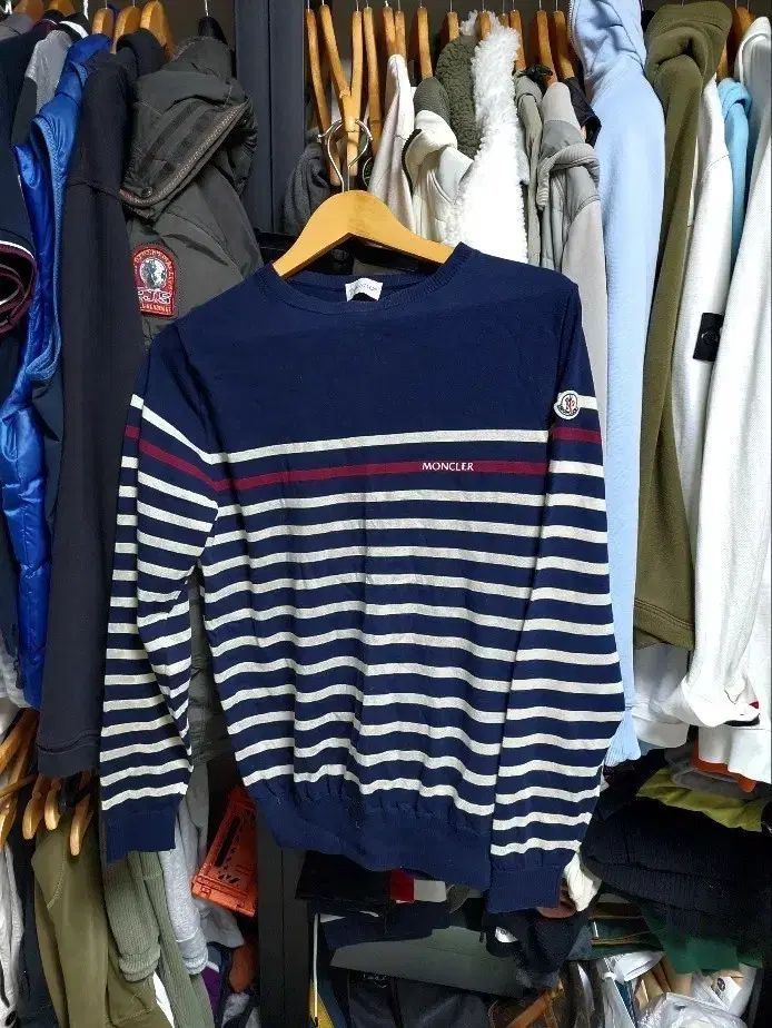 MONCLER モンクレール ストライプ 長袖 ニット セーター ネイビー m