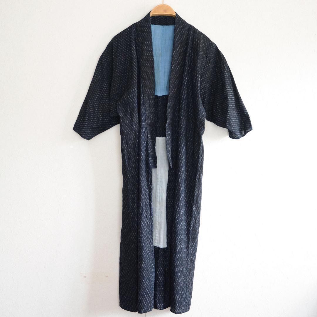 藍染書生絣風着物 古布リメイク素材
