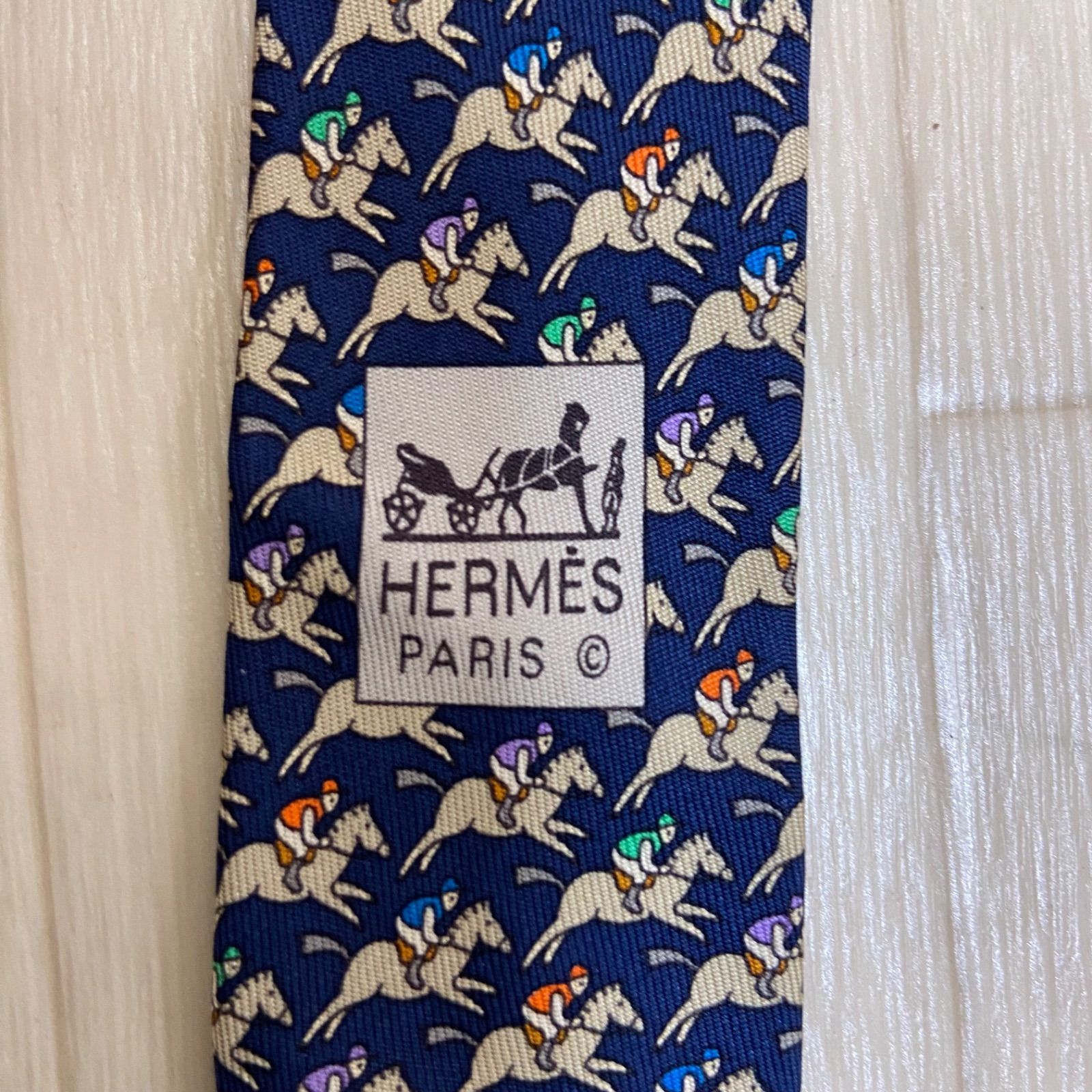 【美品】 エルメス　ネクタイ　ホースシュー　シルク 紺　ネイビー　オフィス　馬蹄 HERMES エルメス ネクタイ 美品 ホースシュー 馬蹄 シルク100