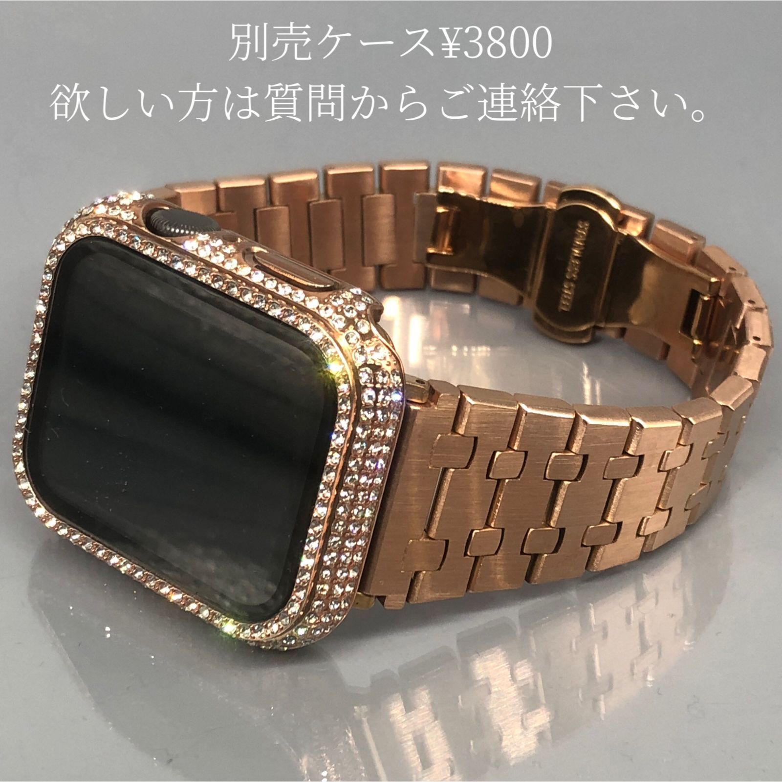 GimelZayin 鏡面 Rゴールド ステンレスベルト アップルウォッチ メンズ 
