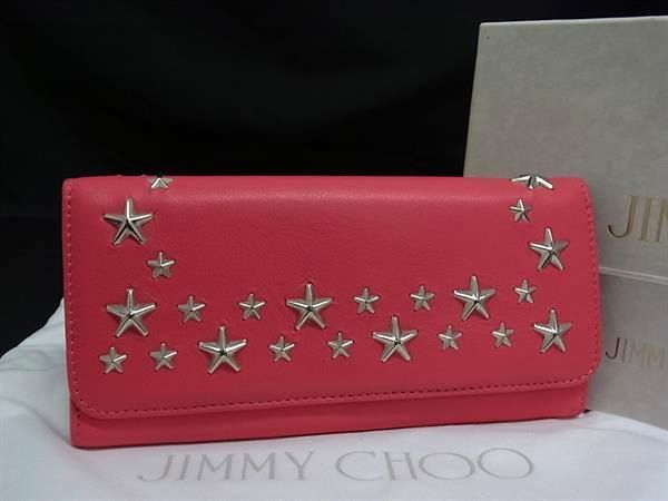 JIMMY CHOO ジミーチュウ ニノ レザー ラウンドファスナー 長財布 札入れ 小銭入れ ピンク系×シルバー系 GB0999