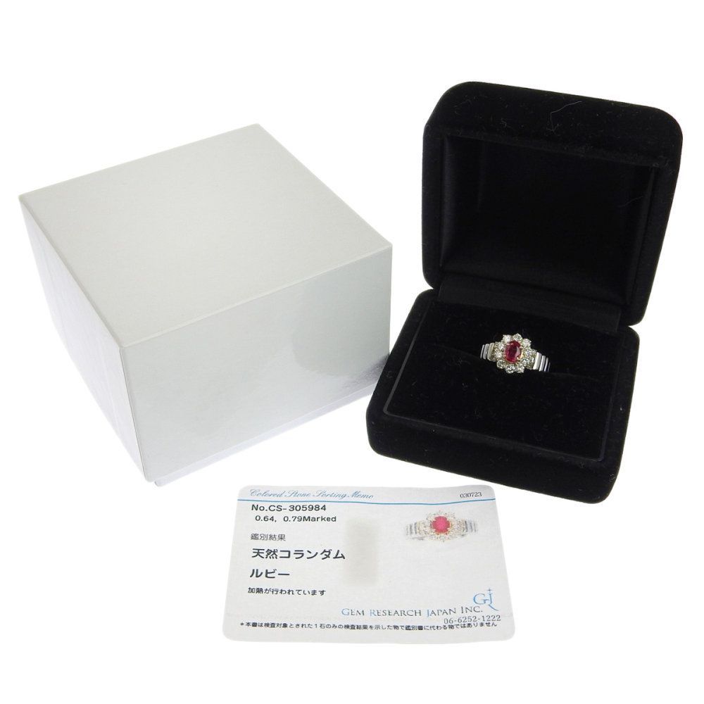 【返品OK】0.64ct 天然ルビー リング 10.5号 Pt900/K18YG 合計0.79ct 天然ダイヤ ソーティング付き レディース 18K  18金 イエローゴールド プラチナ 白金 コンビ 一粒 オーバルカット 楕円【送料無料】【中古】