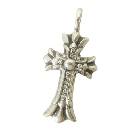 クロムハーツ CHROME HEARTS 美品 ダブルCH クロス パヴェダイヤ トップ シルバー925 AA