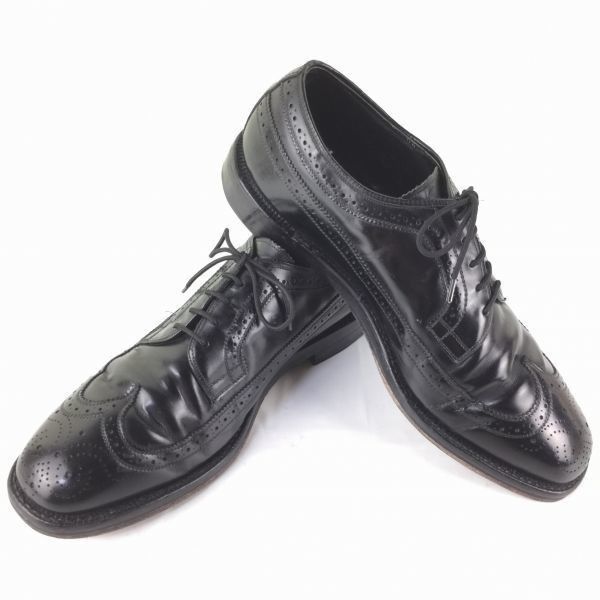 80-90s Vintage フルブローグ ロングウイングチップ 黒|BLACK サイズ10.5*D|B* 28.0-28.5|men s 管NO.ZC-59<sale>