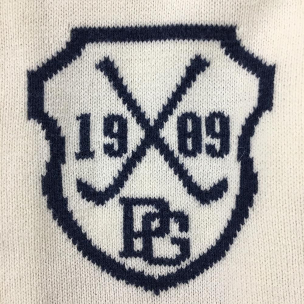 美品】パーリーゲイツ ニットジャケット 白×ネイビー アクリル混