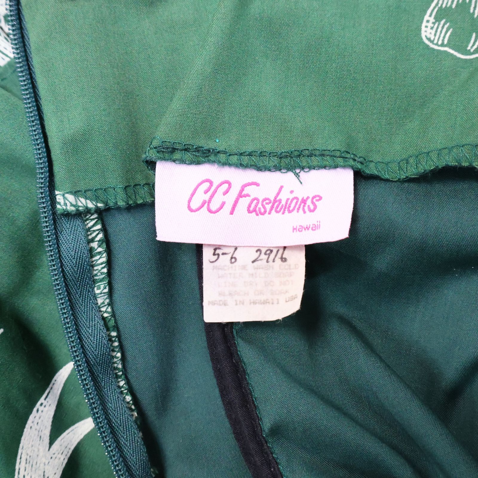 【美品 ハワイ製フラダンス用衣装】グリーン CC Fashions ワンピース ハワイ製 フラダンス衣装】グリーン CC Fashions ワンピース