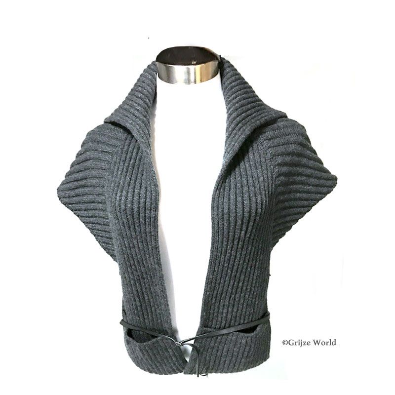 HERMES カシミヤ100％ レザーベルト ニットボレロ ケープ ポンチョ HERMES カシミヤ100％ レザーベルト ニットボレロ ケープ ポンチョ