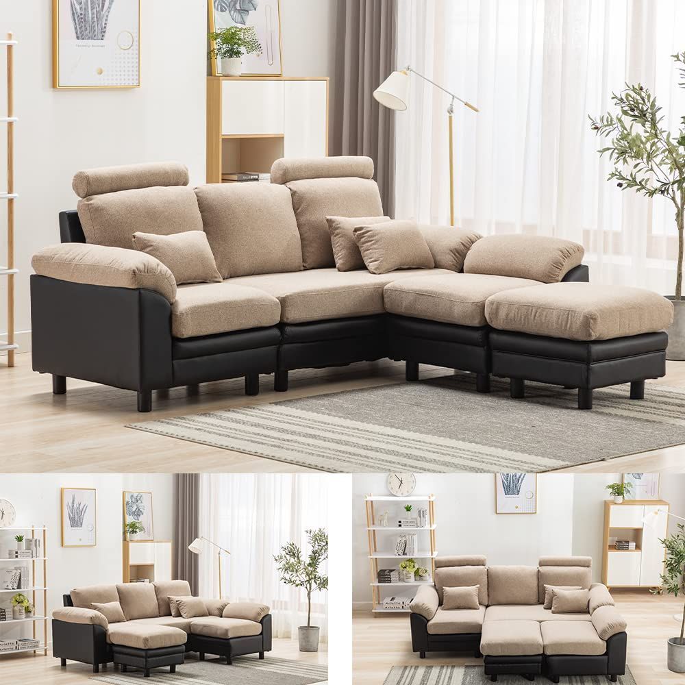 新着商品】ベージュ sofa 天然木脚 ソファーベッド 弾力 コーナー L字