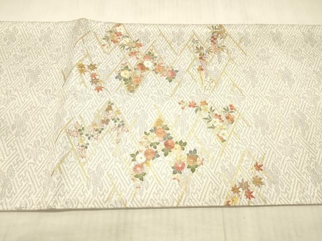 平和屋着物○太鼓柄袋帯 地紙草花文 辻が花 正絹 逸品 DAAY8033cm