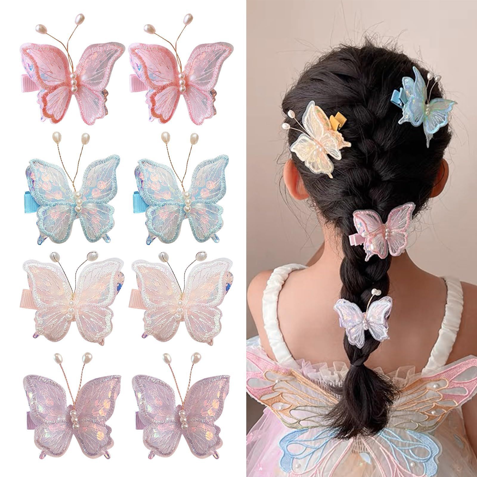 Doyime 蝶 ヘアピン ヘアクリップ（8個セット）可愛い 閃光を
