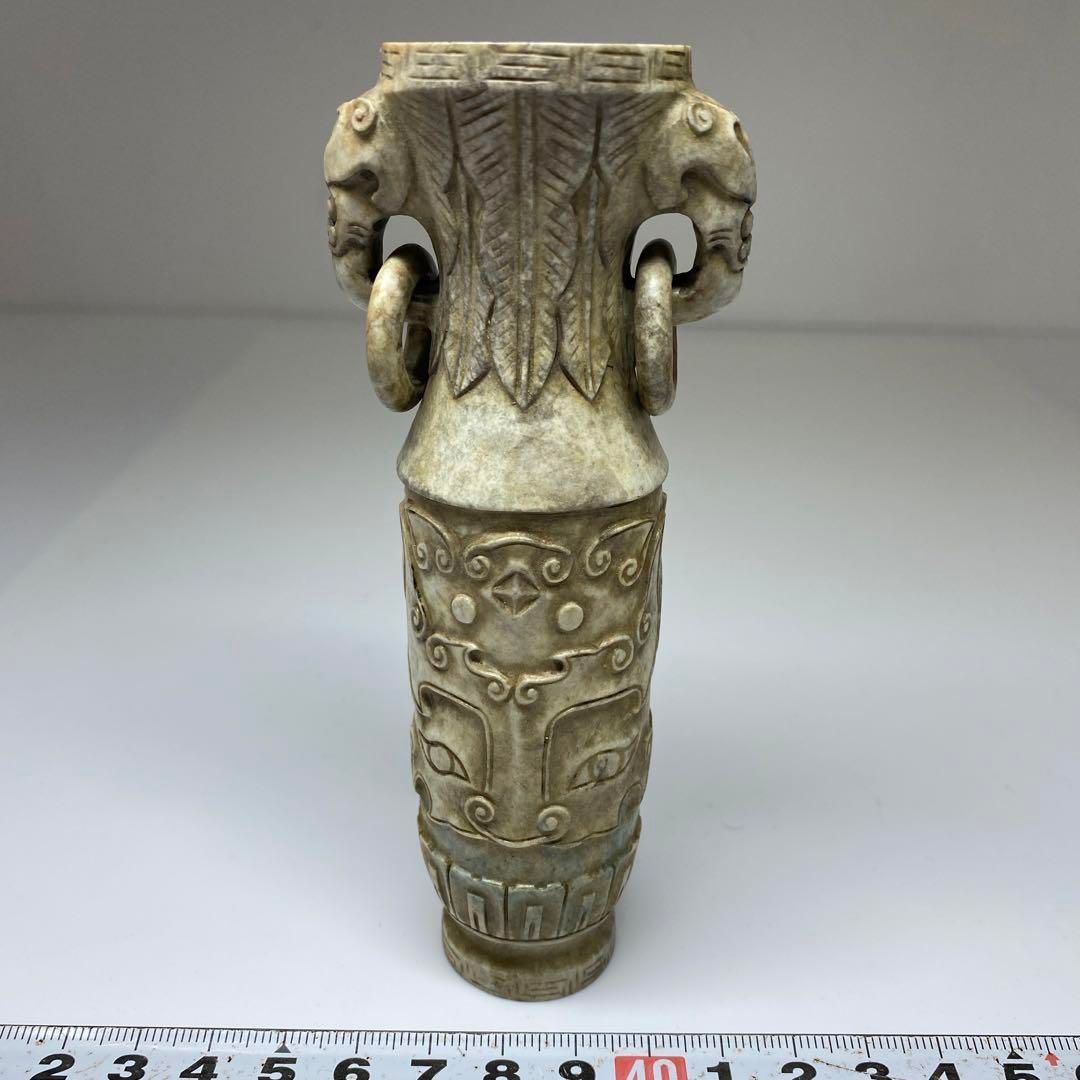 中国清時代 砡製極上彫花瓶 219g/高さ13㎝ 東Y6-0930①