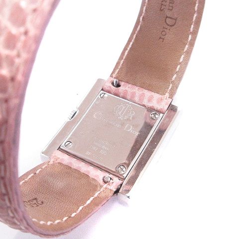 クリスチャンディオール Christian Dior クールカレ 腕時計 クォーツ アナログ 2針 D82-100 文字盤 シルバーカラー ピンク  ウォッチ ■SM1