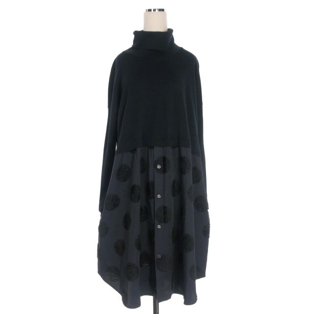 ワイズ Y s ヨウジヤマモト ハイネック ドッキング ロングワンピース ドレス 長袖 2 ネイビー 紺 YF-D08-806