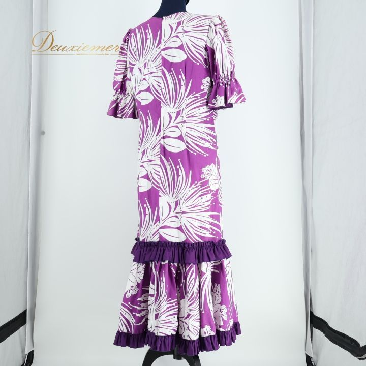 フラダンス用紫花柄ドレス ハワイ USA ムームー ハワイ結婚式