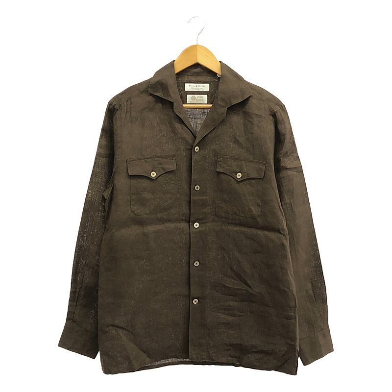 【美品】  TOMORROWLAND PILGRIM / トゥモローランド ピルグリム | 2024SS | アイリッシュリネン ダブルポケット オープンカラーシャツ | S | ダークブラウン | メンズ