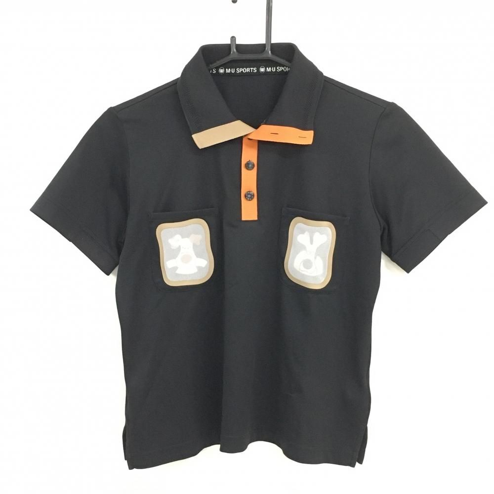 美品】MUスポーツ 半袖ポロシャツ 黒×ベージュ 胸ポケット