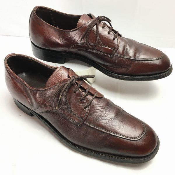 タン裏フェルト/60s-70s?/USA製 Vintage【9D　26.5-27.0　茶】Uチップ　オールレザー ビジネスシューズ　メーカー名不明　 管NO.ZD-141 #BUZZBERG