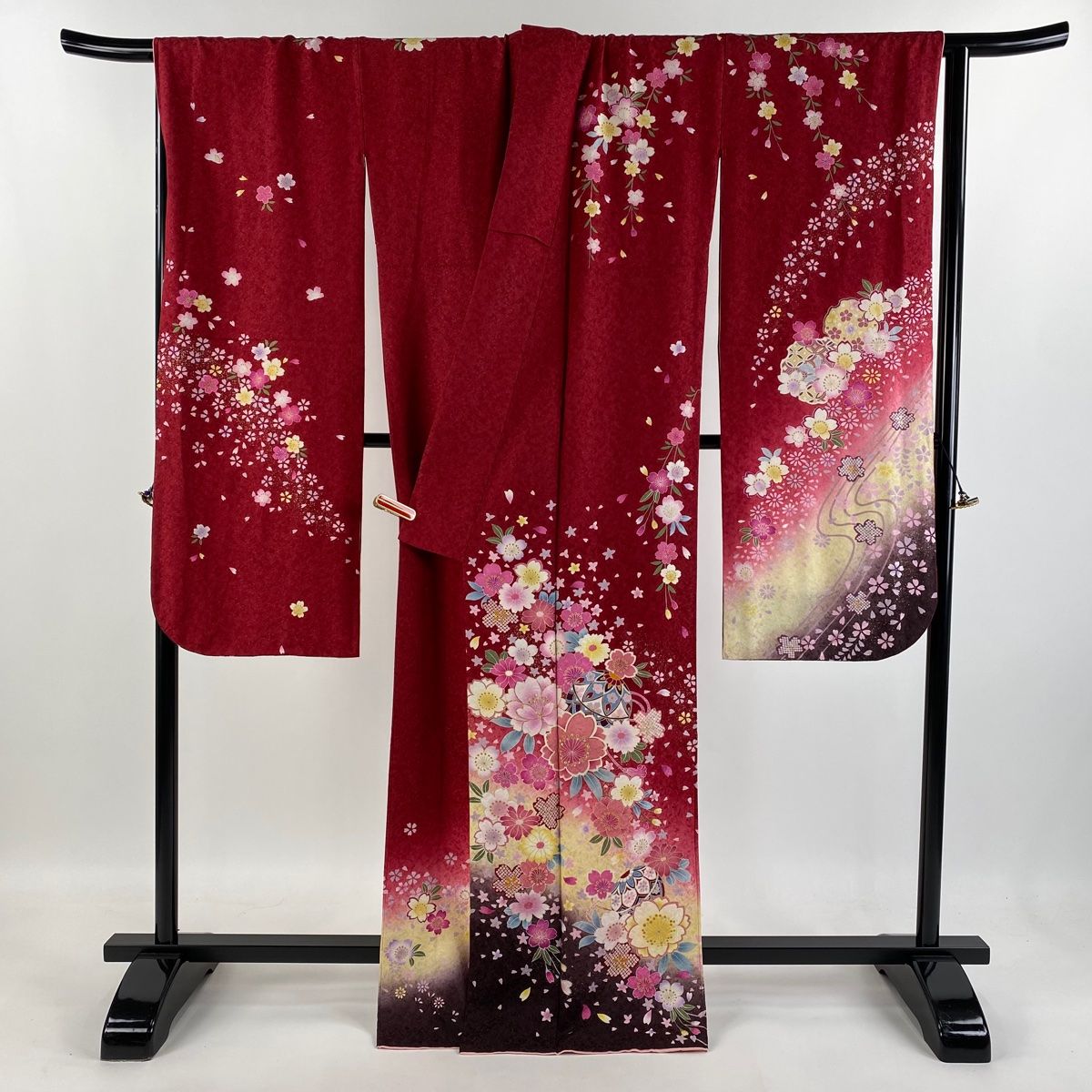 振袖 身丈168cm 裄丈68.5cm L 袷 桜 手鞠 金彩 銀通し 赤 正絹