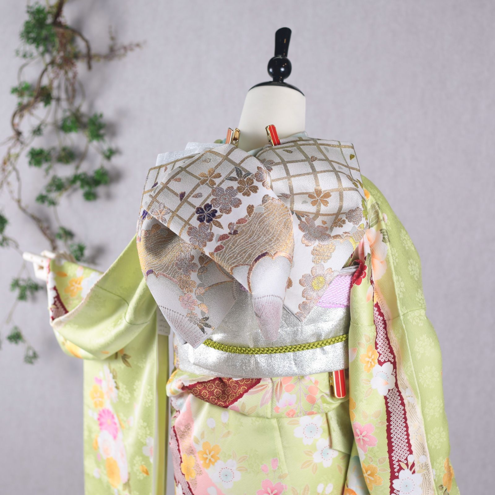 振袖フルセット 振袖セット 振袖 Lサイズ 薄緑×古典 美品 成人式