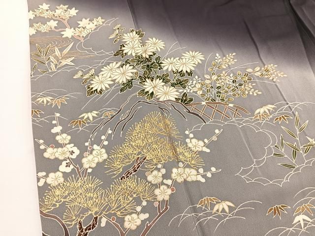 【逸品】●作家訪問着●縮緬●流水文様● 平和屋着物□訪問着 流水籬花文 暈し染め 金彩 正絹 逸品