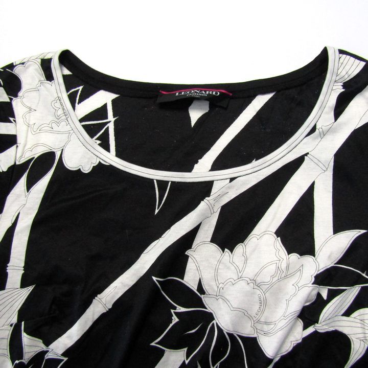 極美品✨レオナール トップス カットソー 半袖 ビッグロゴ 花柄 黒 M レオナール 半袖Tシャツ トップス カットソー 花柄 日本製