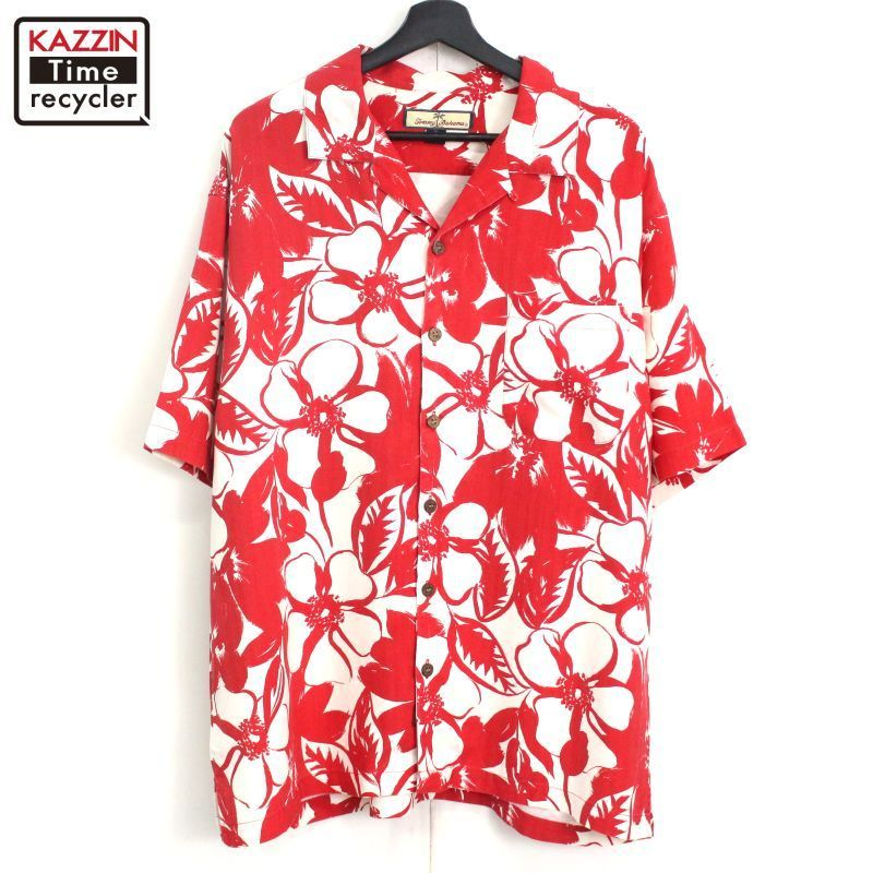 00s Tommy Bahama ハイビスカス柄 2トーン アロハシャツ メンズ 表記XLサイズ