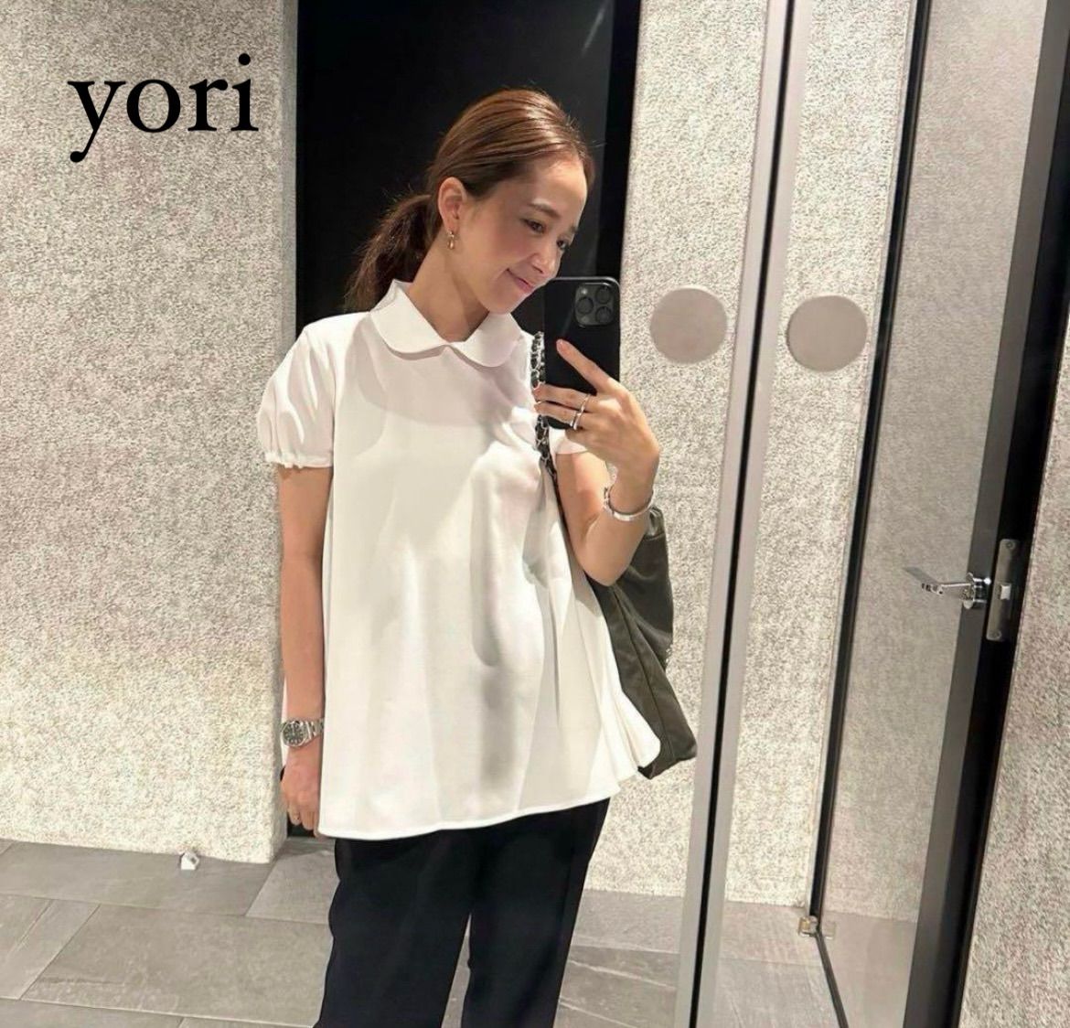 美品 yori ヨリ サラサラ襟付きブラウス 38 ホワイト - メルカリ