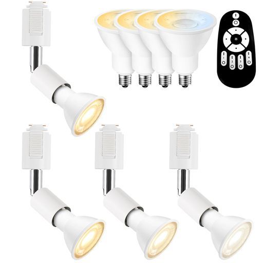 ダクトレール用スポットライト4個セットダクトレール照明E11口金LEDランプ付き調光調色6W角度調節 遠隔操作常夜灯LED電球 器具リモコン付き天井照明ホワイト