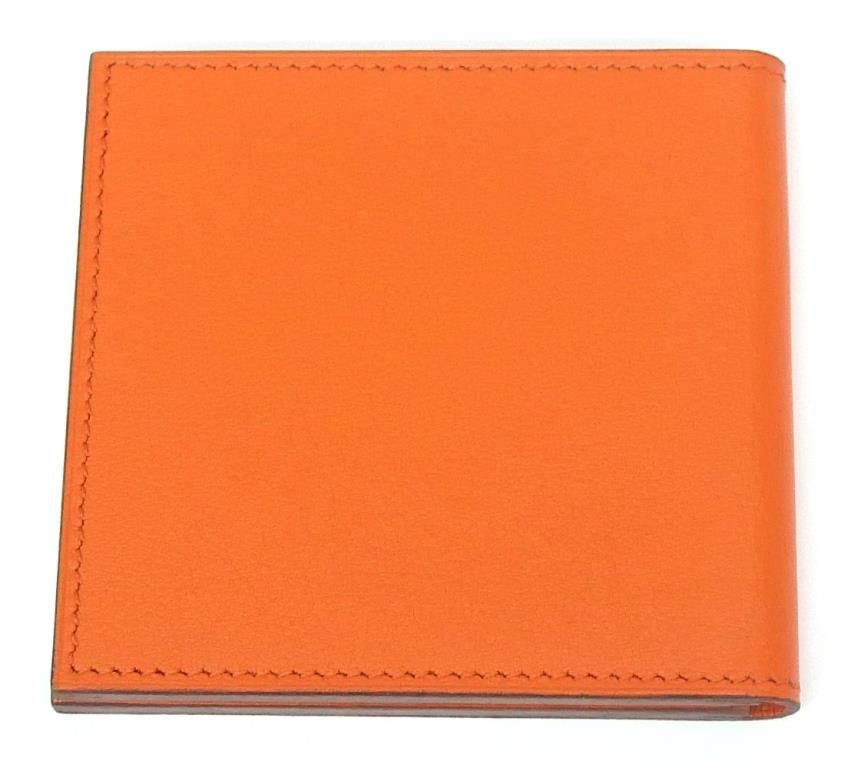 エルメス HERMES コンパクトミラー 2面鏡 オレンジ レザー - メルカリ