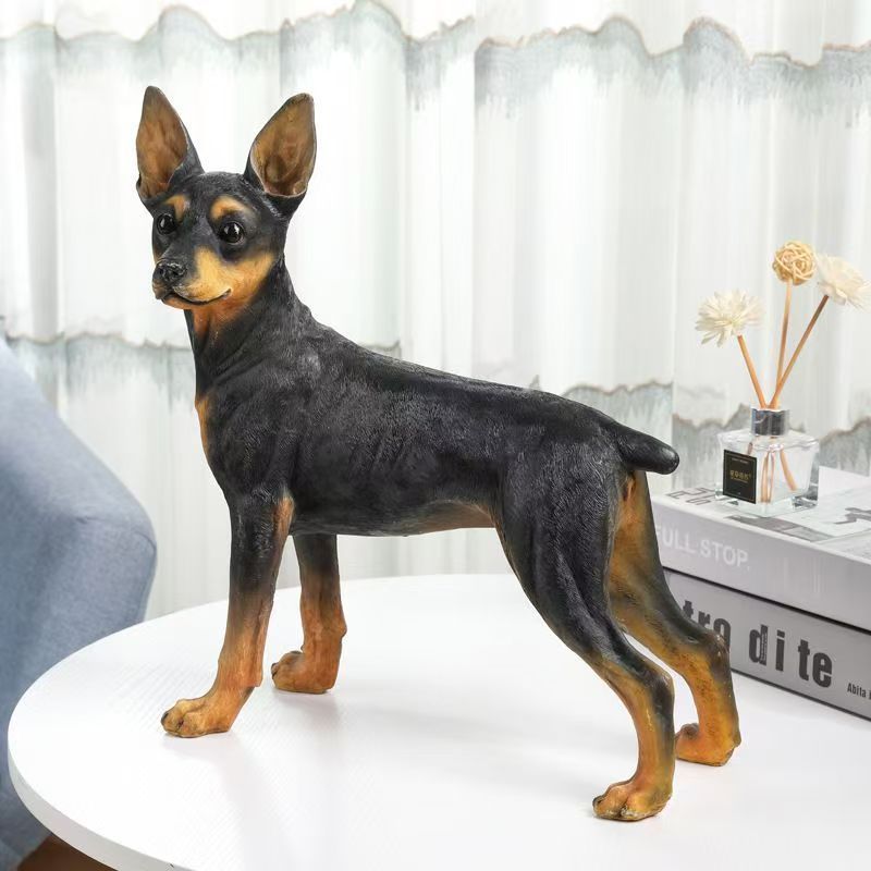置物 黒 茶色 犬 ドッグ ドーベルマン ミニチュア・ピンシャー 動物 彫刻 リアル 樹脂製 装飾 屋内 屋外 インテリア