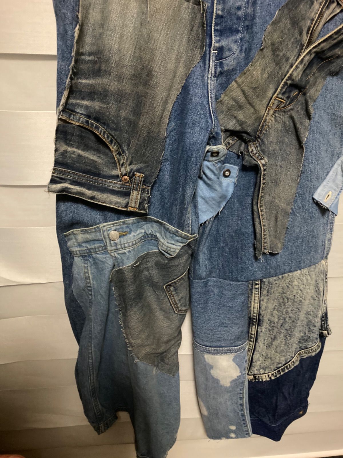 古着 リメイクオーバーオール デニムパッチワーク - メルカリ