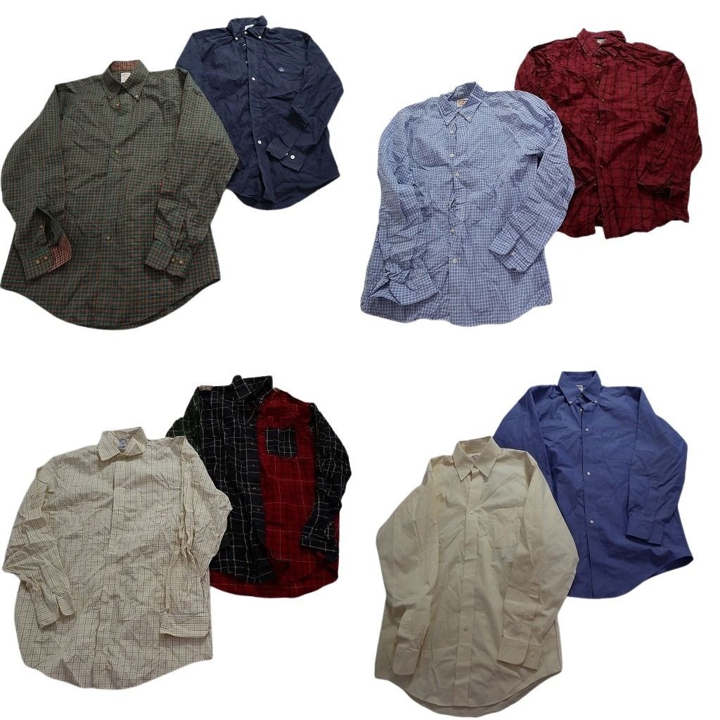 古着卸 まとめ売り ブルックス 長袖シャツ 8枚セット (メンズ S /M /L ) チェック 無地 切り替え ボタンダウン 中古 古着 MY0355