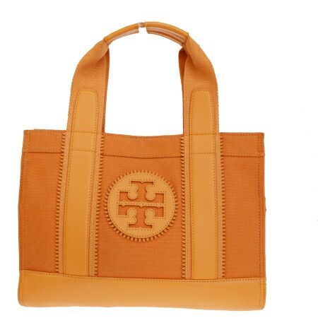 【中古】 美品 トリーバーチ TORY BURCH トートバッグ ハンドバッグ オレンジ キャンバス レザー 02HD316