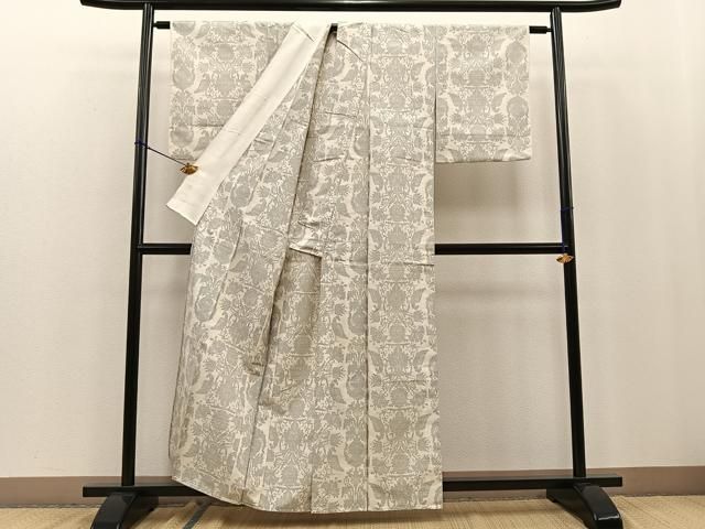 平和屋着物○上質な紬 横段花鳥文 正絹 逸品 AAAU8437zg 平和屋