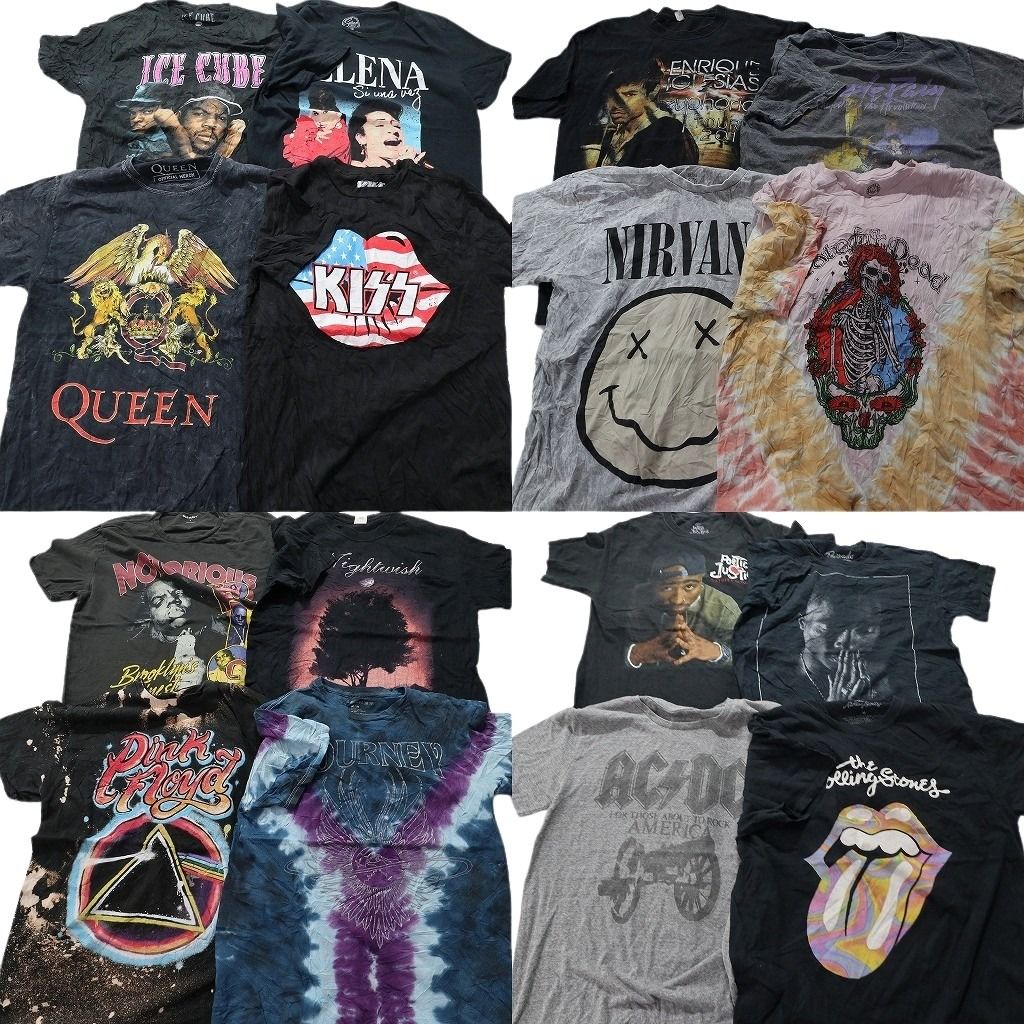 古着卸 音楽 バンド 半袖Tシャツ 16枚セット メンズ Ｍ KISS クイーン アイスキューブ ツーパック 古着 NA9174