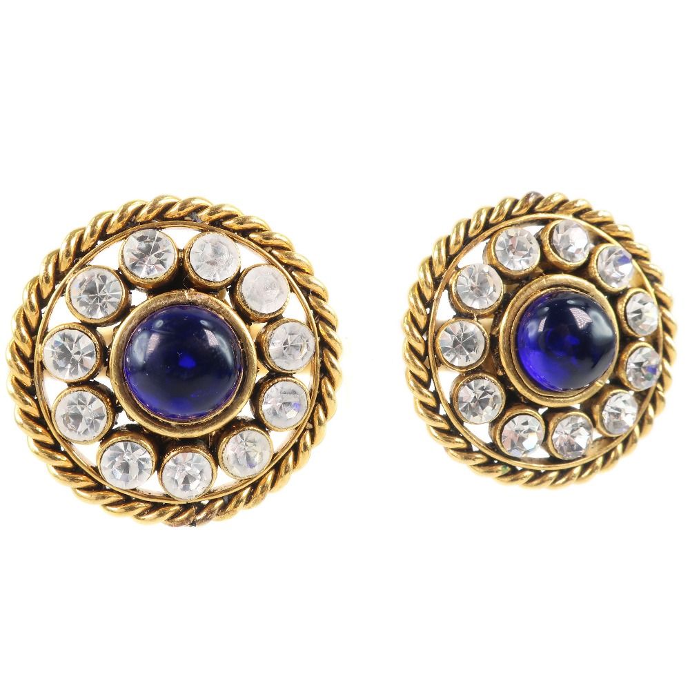 CHANEL】シャネル 金メッキ×ラインストーン 青 23 レディース