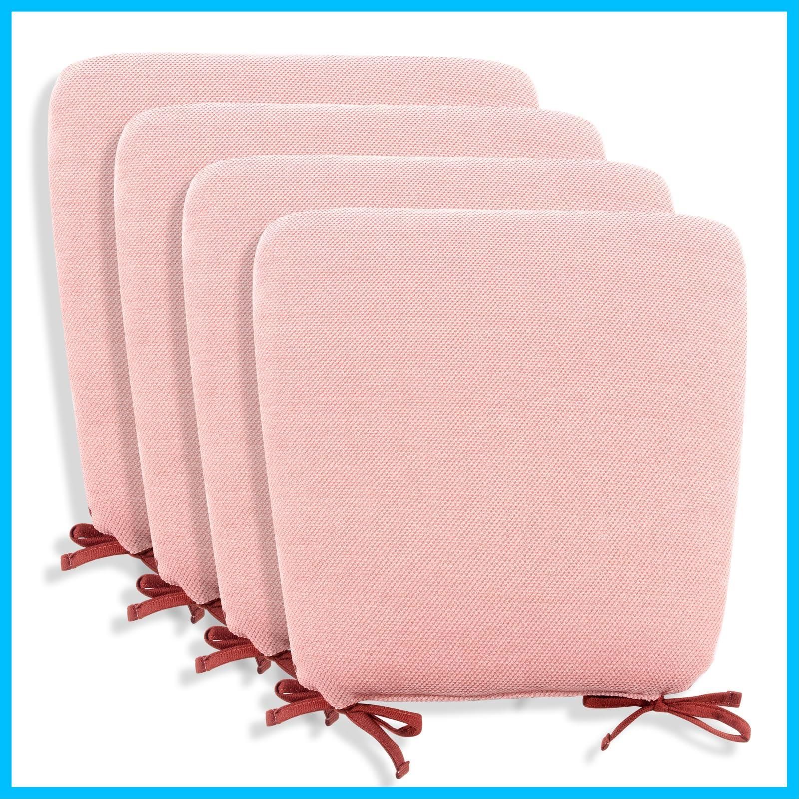 【数量限定】ひも付き 食卓椅子用クッション チェア用 座布団 ダイニング用 ニットシェニール風 シートクッション 馬蹄形 43x41cm チェアパッド 4枚セット 椅子用クッション レッド ジェマ JEM