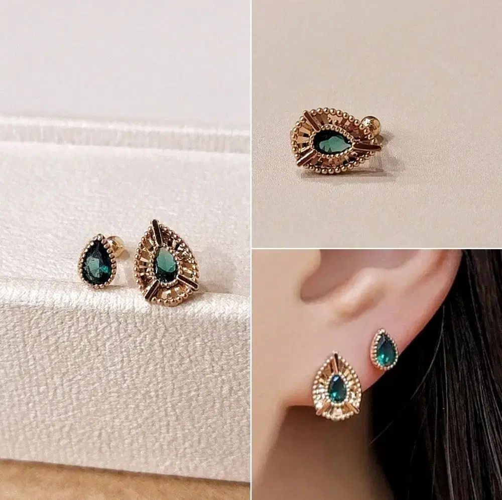 14k ビッグサイズ 切断 キュービック トリクル ピアス