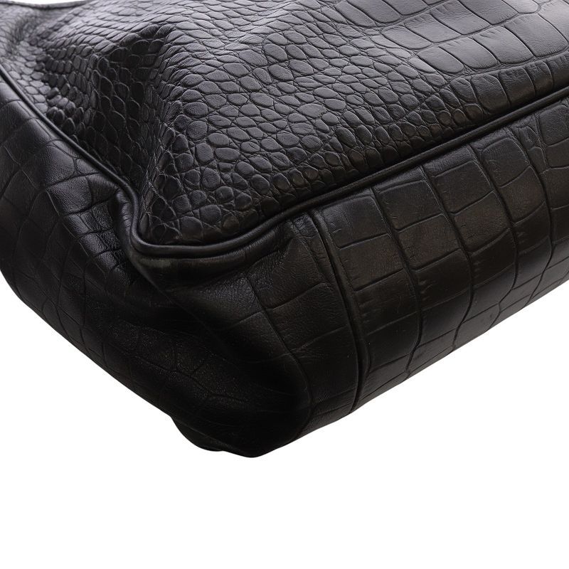 未使用級✨LONGCHAMP ロンシャン　ハンドバッグ　クロコ型押し　レザー　黒 LONGCHAMP（ロンシャン） 【未使用 超美品】 ハンドバッグ ボストン