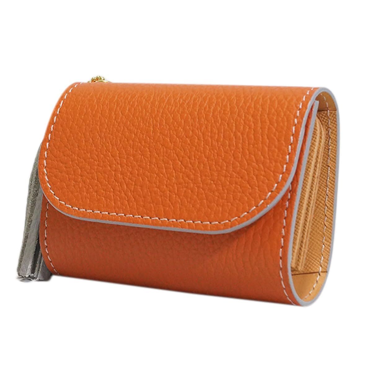 [COTOCUL] コトカル ミニ財布 本革 イタリアンレザー お札が折れない 二つ折り 小さい財布 レディース メンズ (オレンジ)