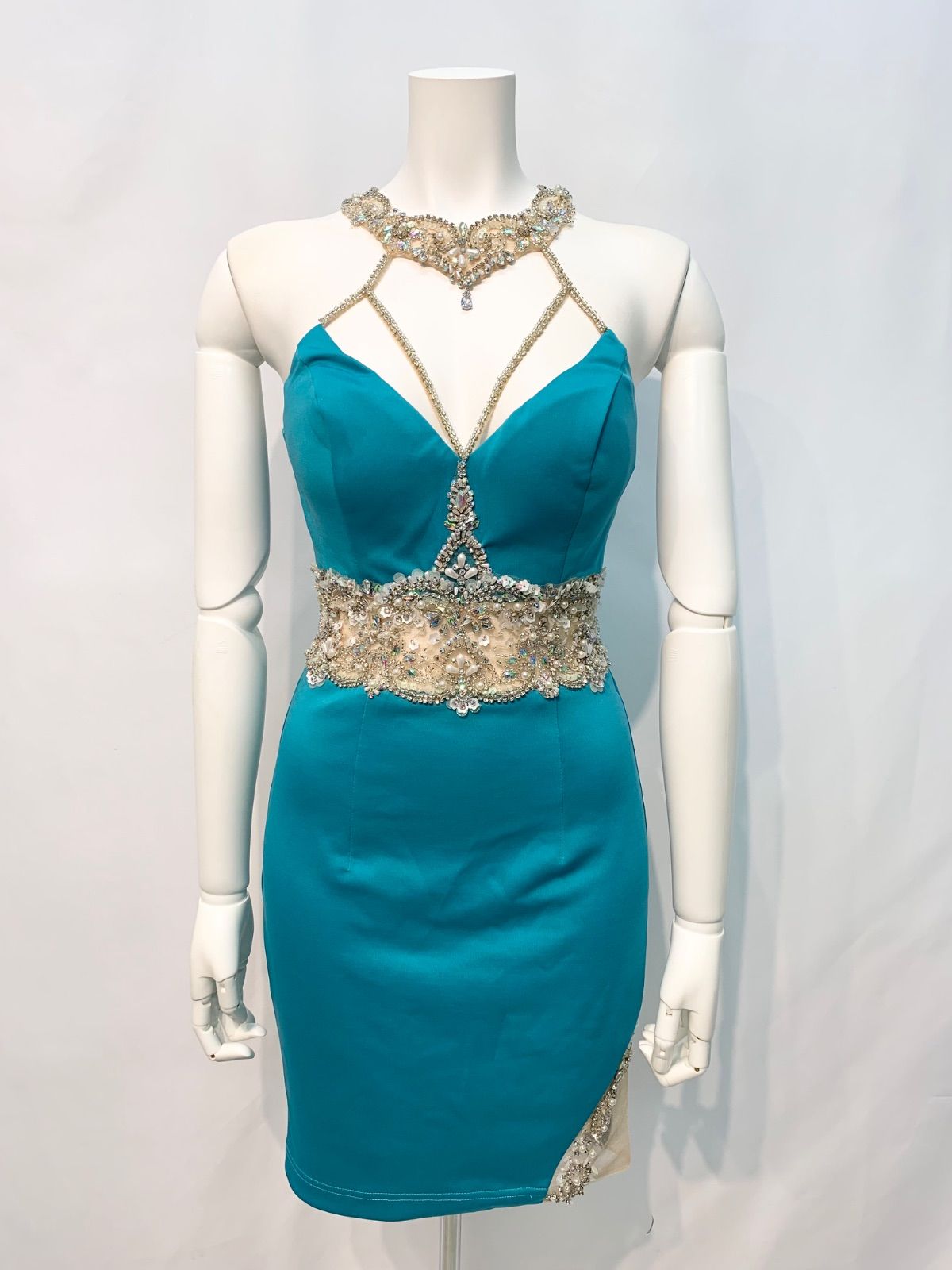 1601 AR Angel R エンジェルアール キャバクラ ドレス ホルターネック キラキラ ストーン ビジュー タイト ミニ 華やか キャバドレス M