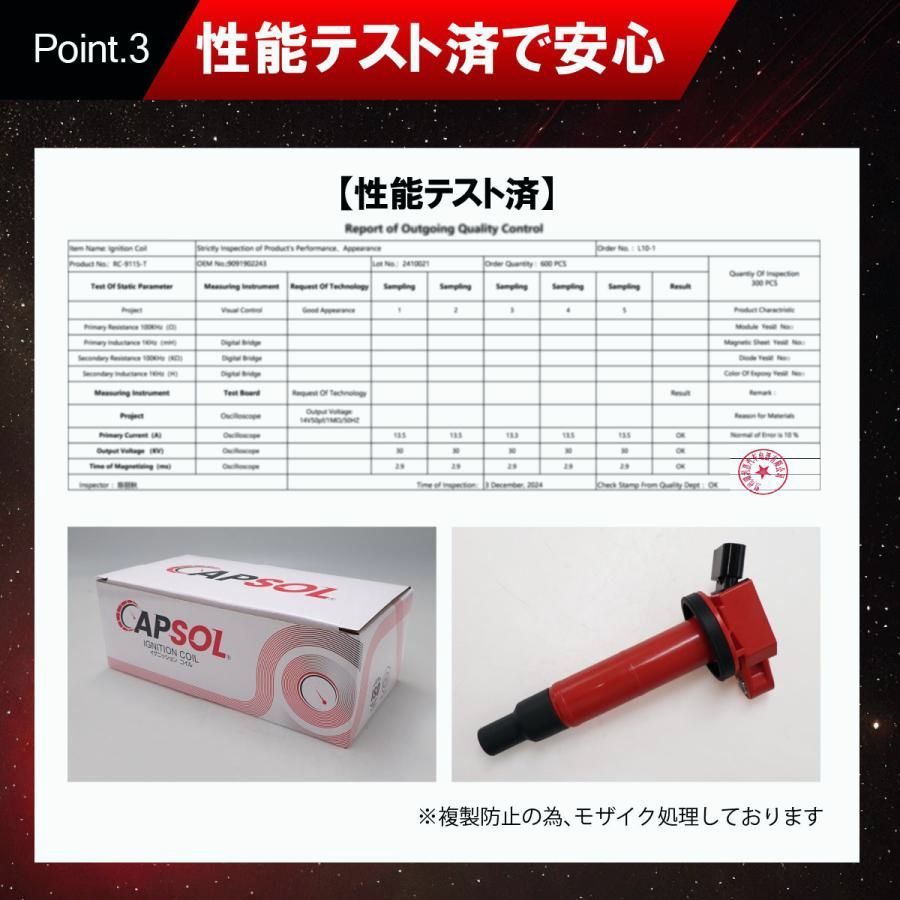 本日限定全品送料無料！ CAPSOL ダイハツ ミライース LA300S 強化イグニッションコイル 燃費改善 ハイパワー 3本セット 1台分 19500-B2051 19500-B2050