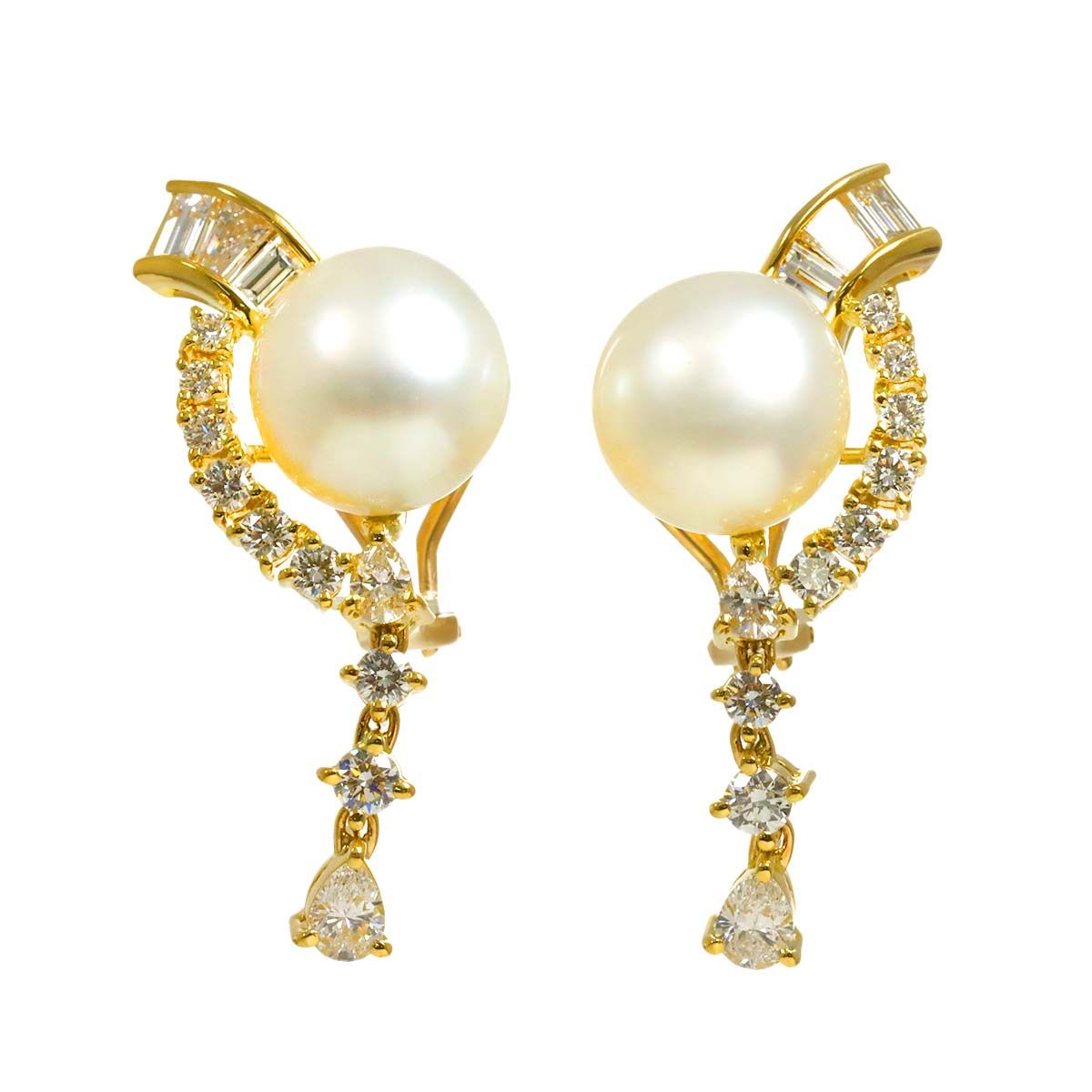 ミキモト MIKIMOTO 白蝶真珠 11.7-11.5mm ダイヤ 1.16ct|1.15c イヤリング K18 YG 750 パール Earrings Clip on 90295884