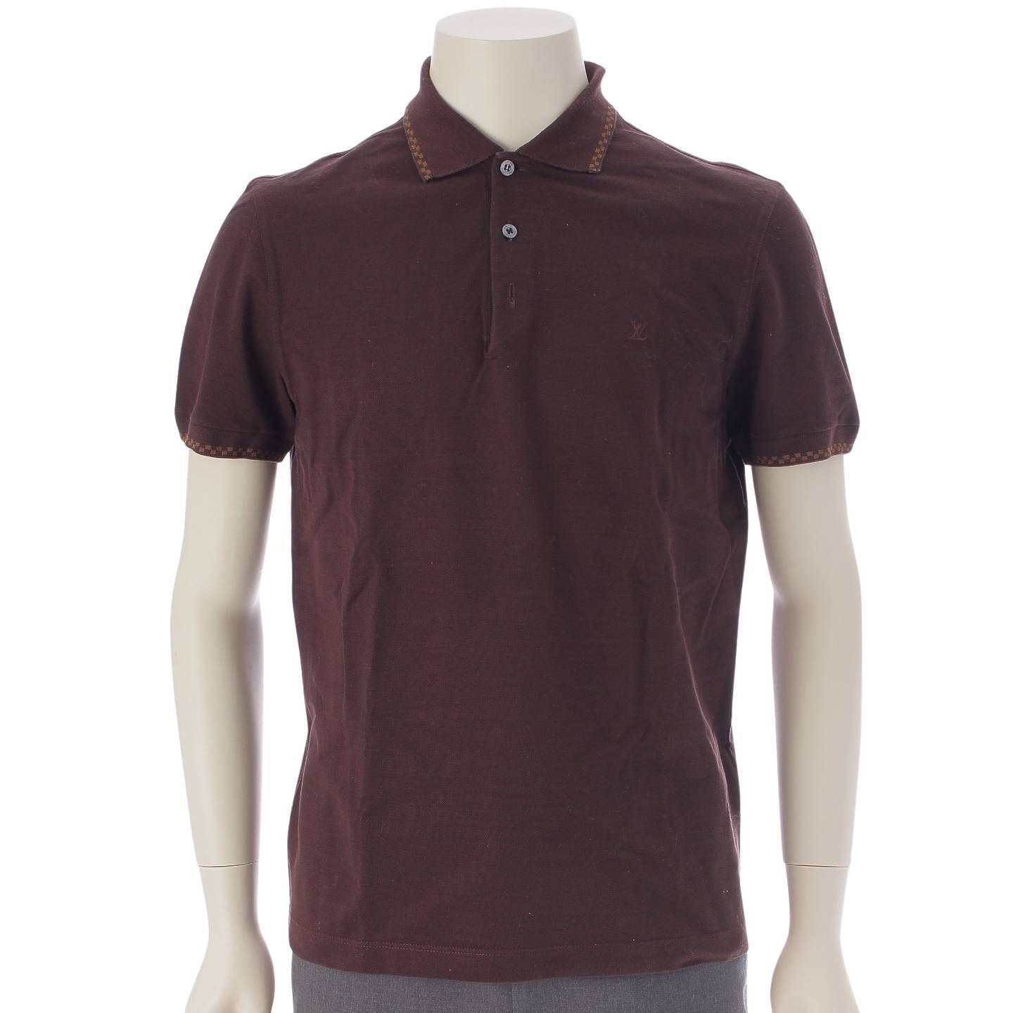 美品✨LOUIS VUITTON ポロシャツ 襟付きシャツ ダークブラウン ルイヴィトン メンズ ダミエ LVロゴ 刺繍 ポロシャツ 襟付き Tシャツ