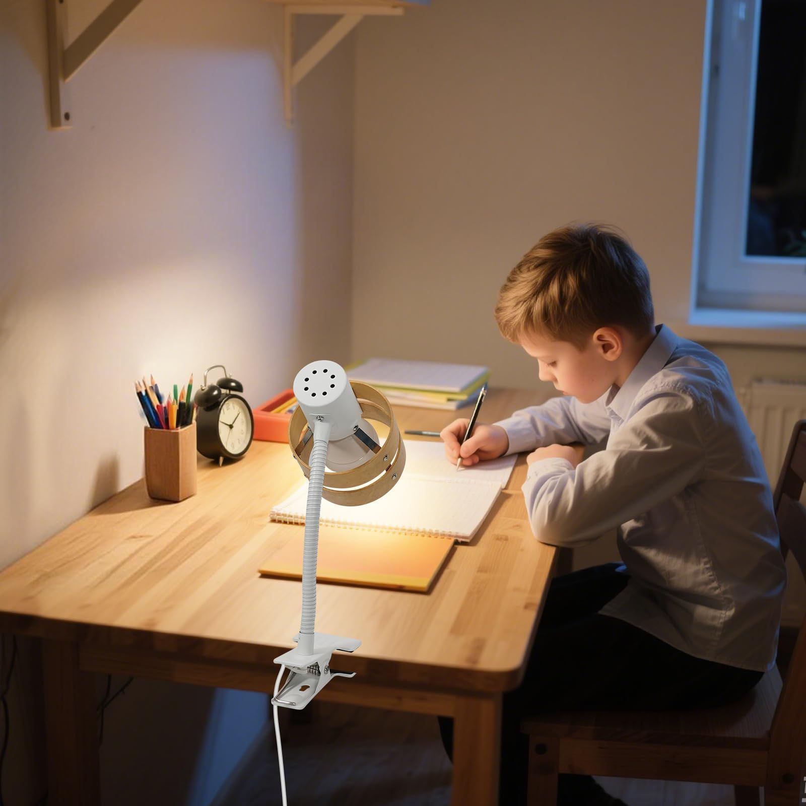 特価商品】Aiwode クリップライト 木の色木製の円 調光の電球 E26対応