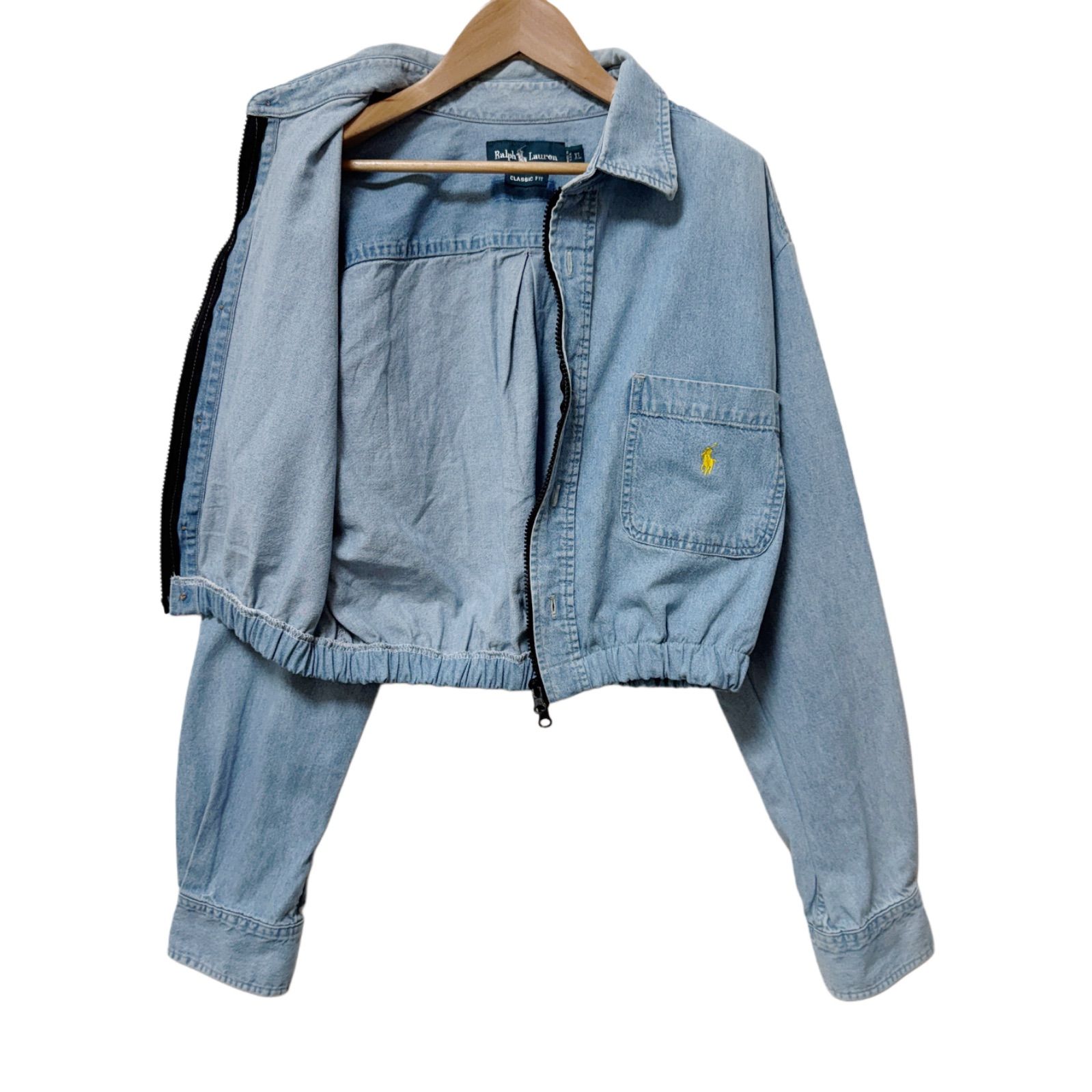ポロラルフローレン クロップド丈 デニムシャツ ジャケット L相当 90s ポロラルフローレン クロップド丈 デニムシャツ ジャケット L