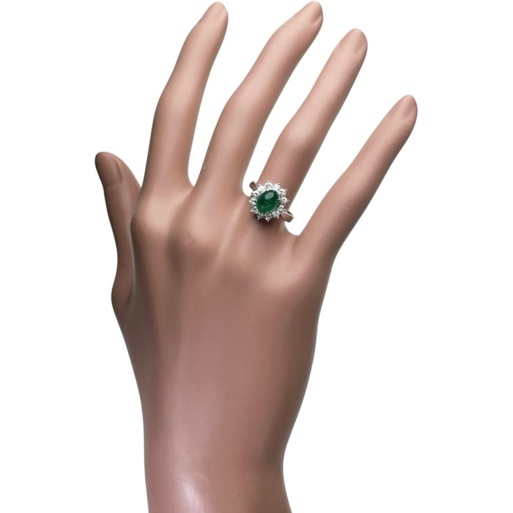 エメラルドダイヤモンドリングプラチナ10号 10号 カボションエメラルド 1.54ct ダイヤモンド 0.49ct リング