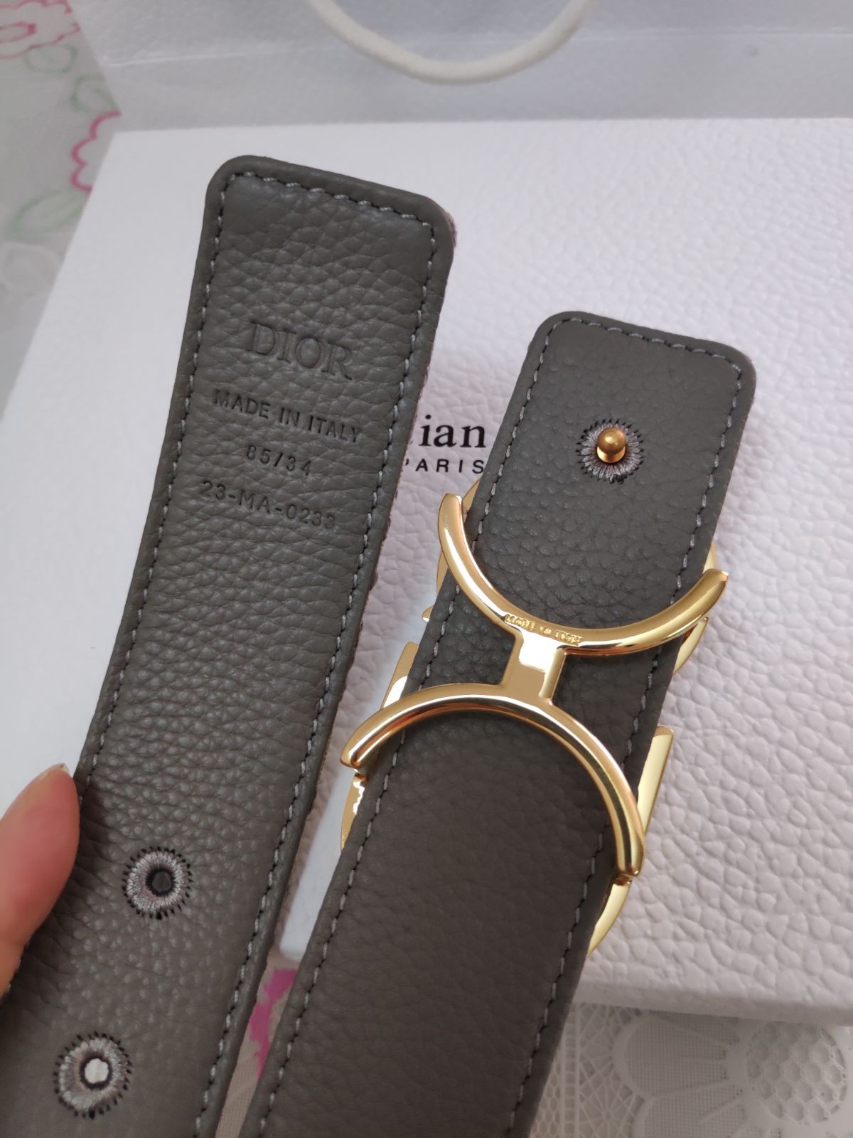 美品　クリスチャンディオール　ベルト　トロッター柄　CDロゴバックル　グレー 美品 クリスチャンディオール ベルト トロッター柄 CDロゴ