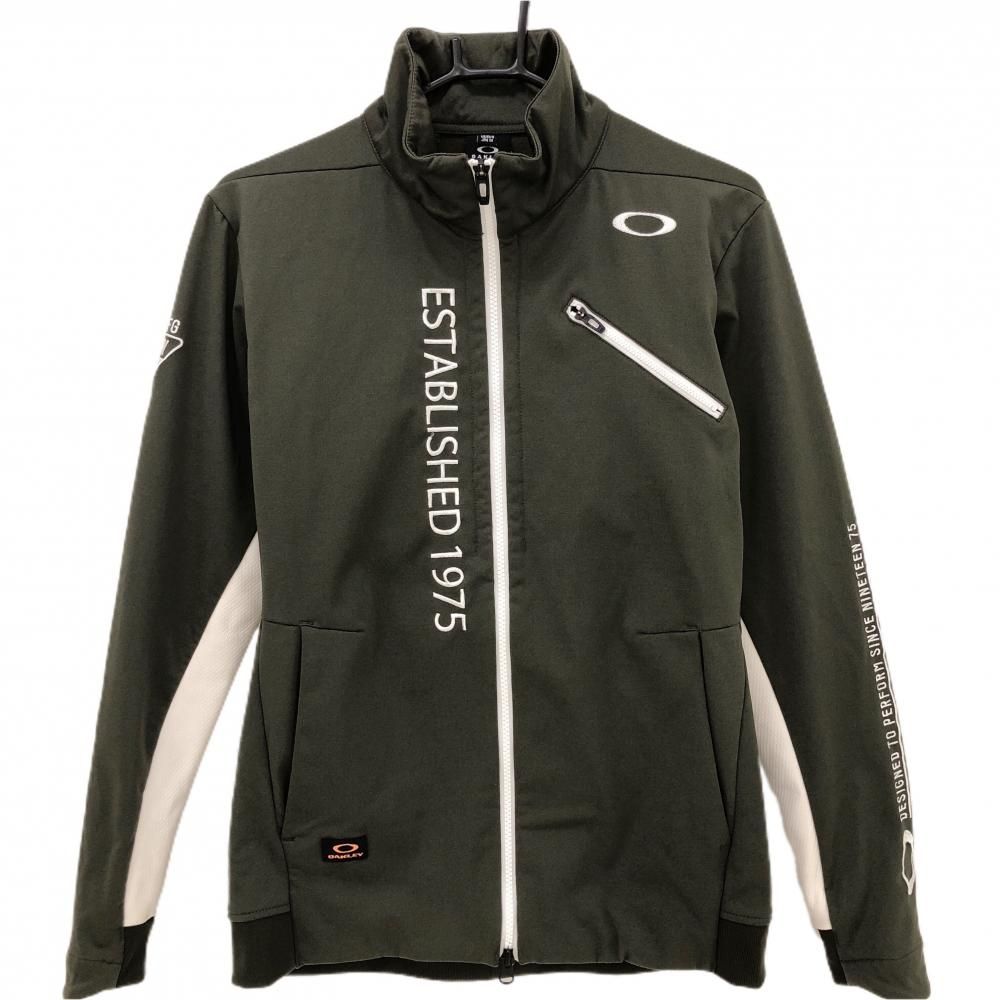 【美品】オークリー ジャケットブルゾン カーキ×白 袖異素材切替 裏起毛  メンズ M ゴルフウェア Oakley
