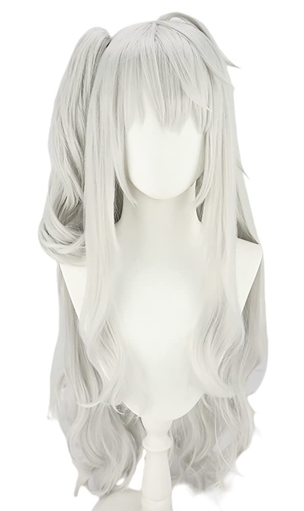 バンス付きタイプ グレー コスプレウィッグ 葛葉 ホワイト シルバー 耐熱 ウィッグ かつら wig cosplay 撮影 祭り (バンス付きタイプ グレー)